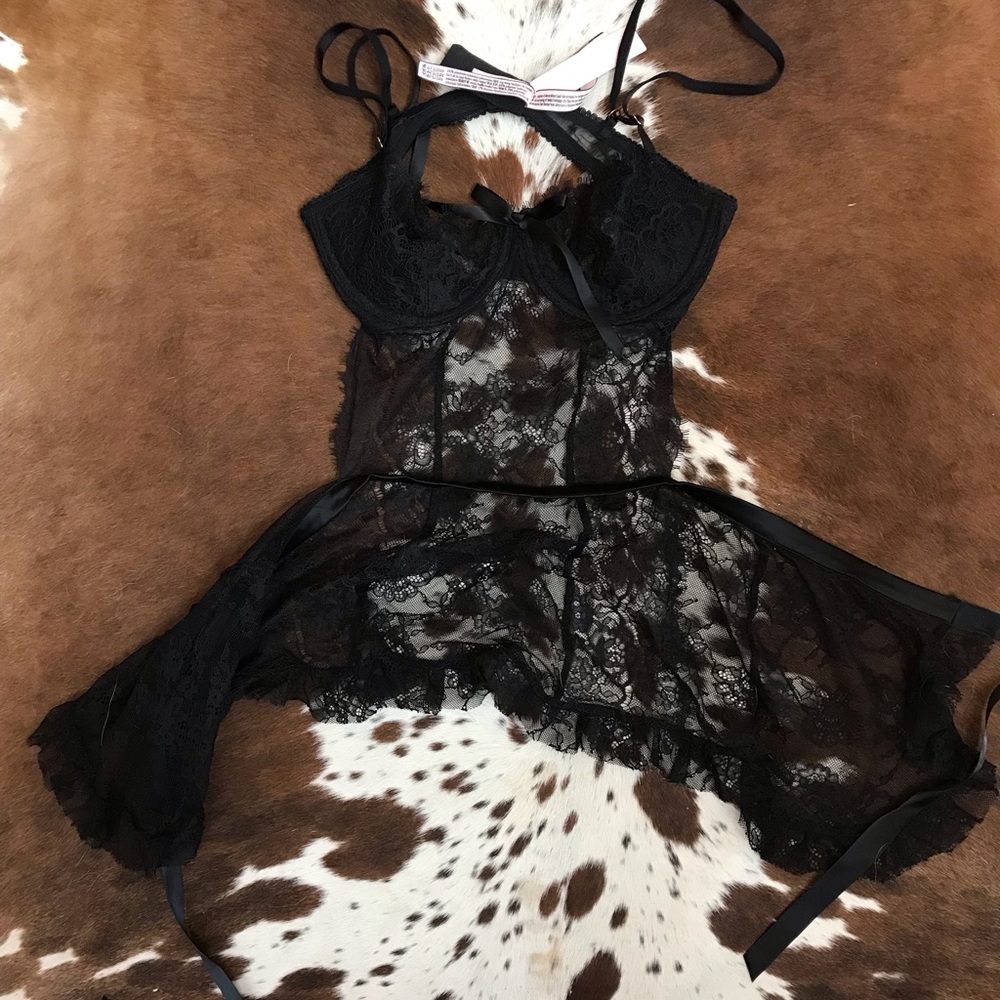 NWT Victoria’s Secret Black Wicked La Fleur Open Back Babydoll Lingerie Top Sz M - Picture 5 of 8